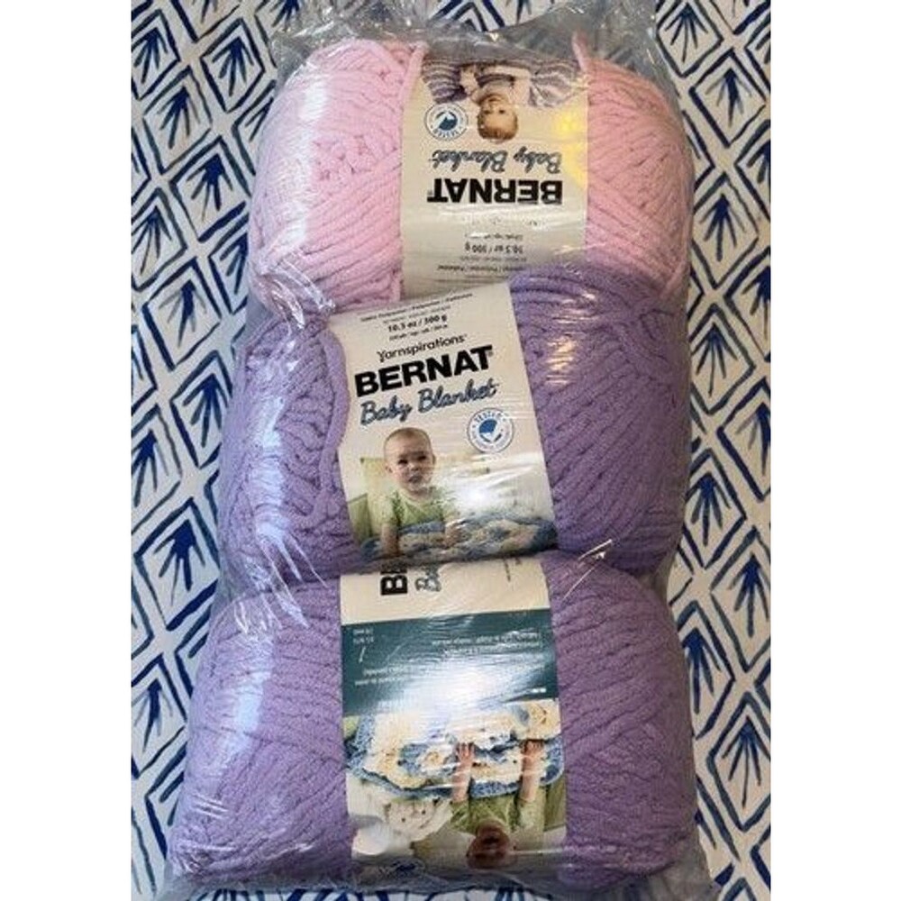 BERNAT Yarn Set 3 BABY BLANKET Purple Pink Lilac Chenille Soft 10.5oz 300g Ea